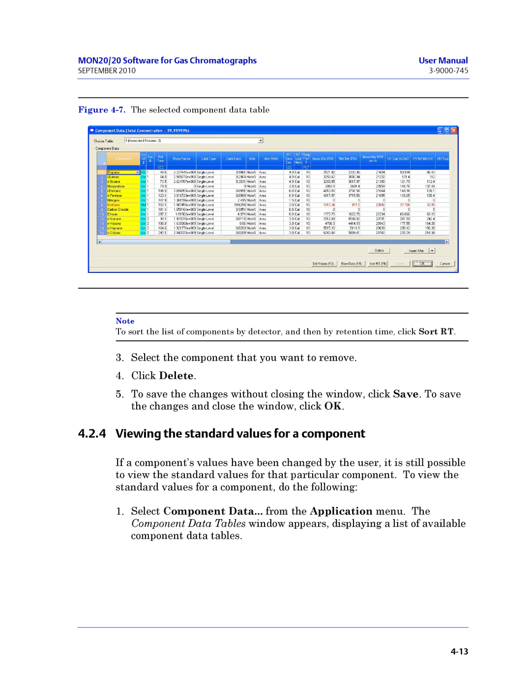 Emerson Process Management 3-9000-745 manual Viewing the standard values for a component 