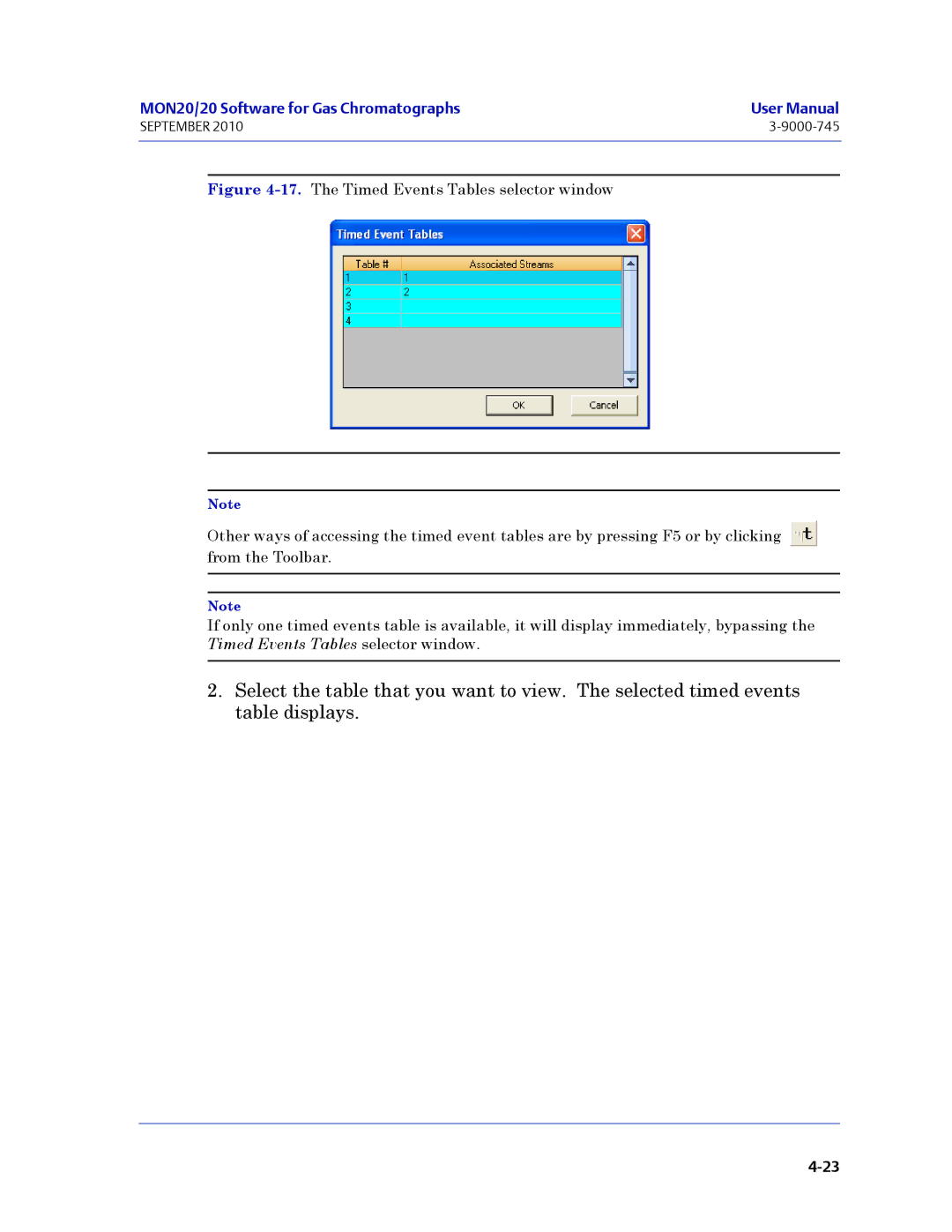 Emerson Process Management 3-9000-745 manual The Timed Events Tables selector window 