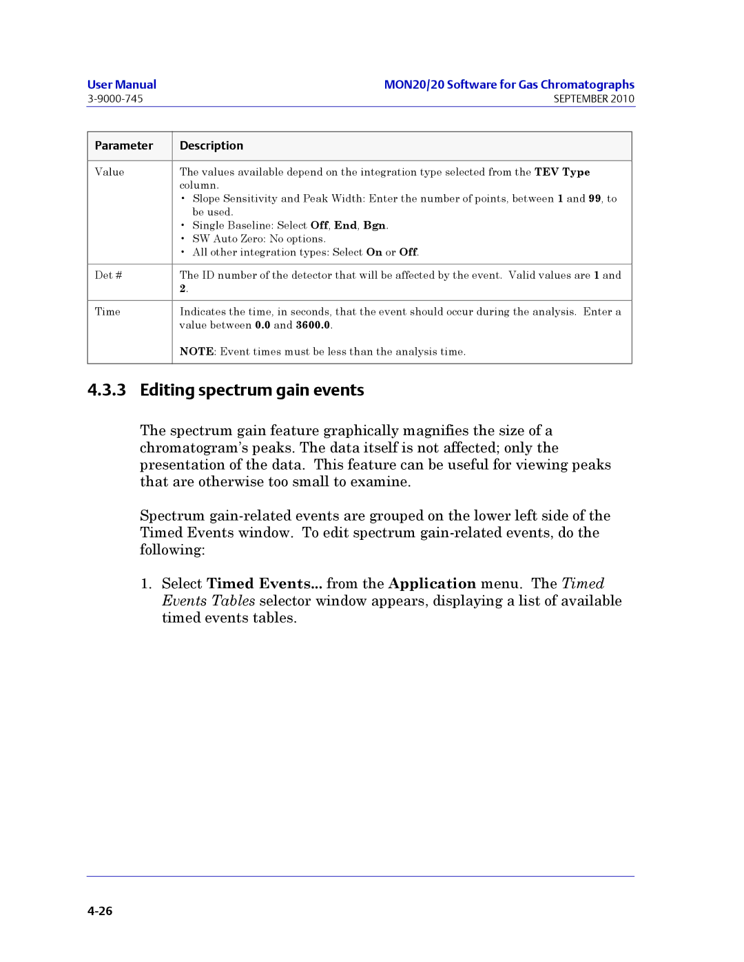 Emerson Process Management 3-9000-745 manual Editing spectrum gain events 