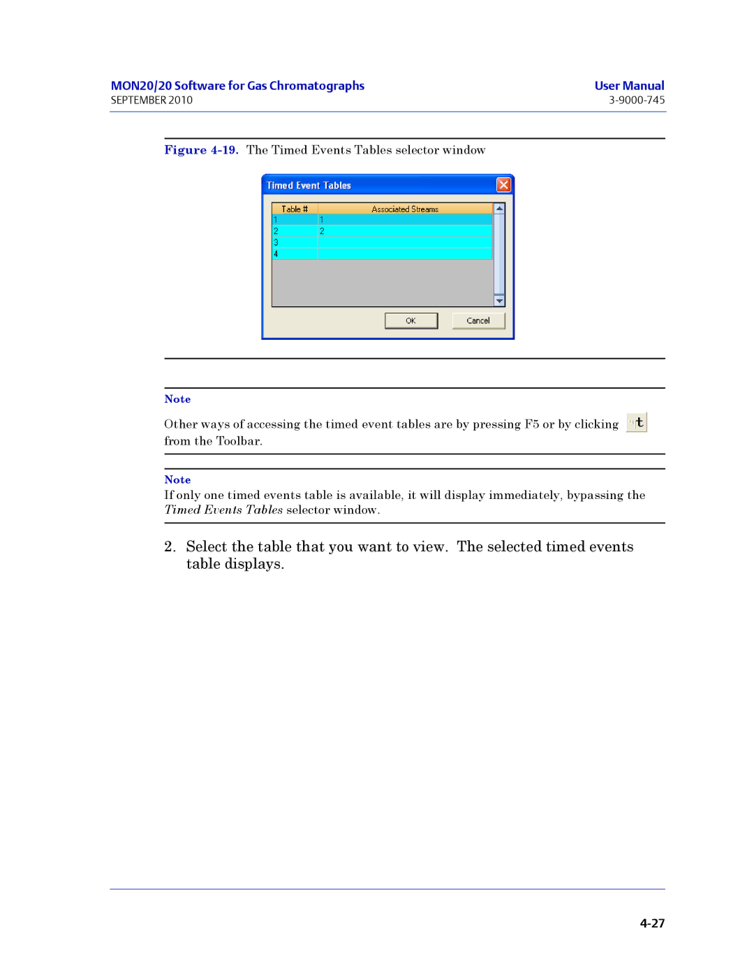 Emerson Process Management 3-9000-745 manual The Timed Events Tables selector window 