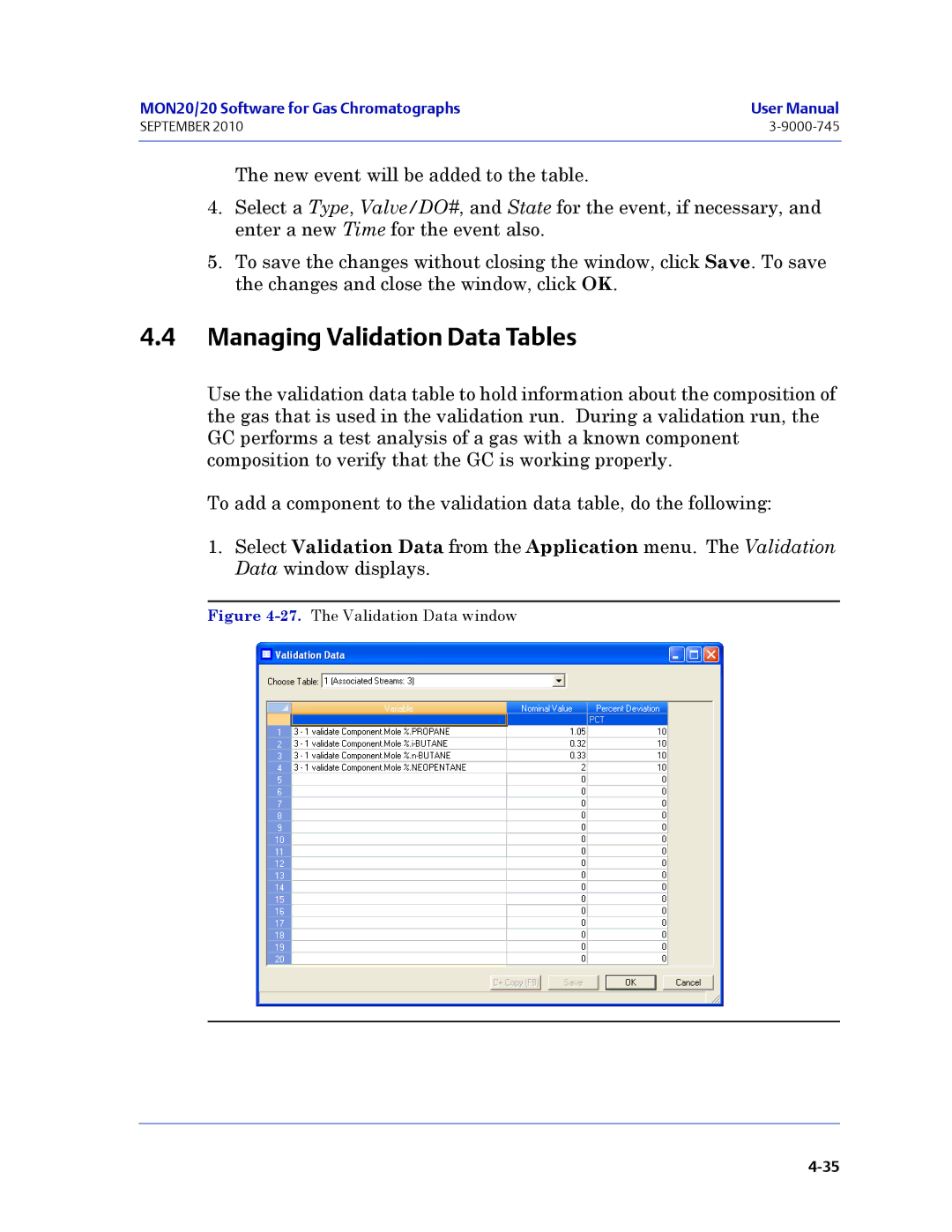 Emerson Process Management 3-9000-745 manual Managing Validation Data Tables, The Validation Data window 