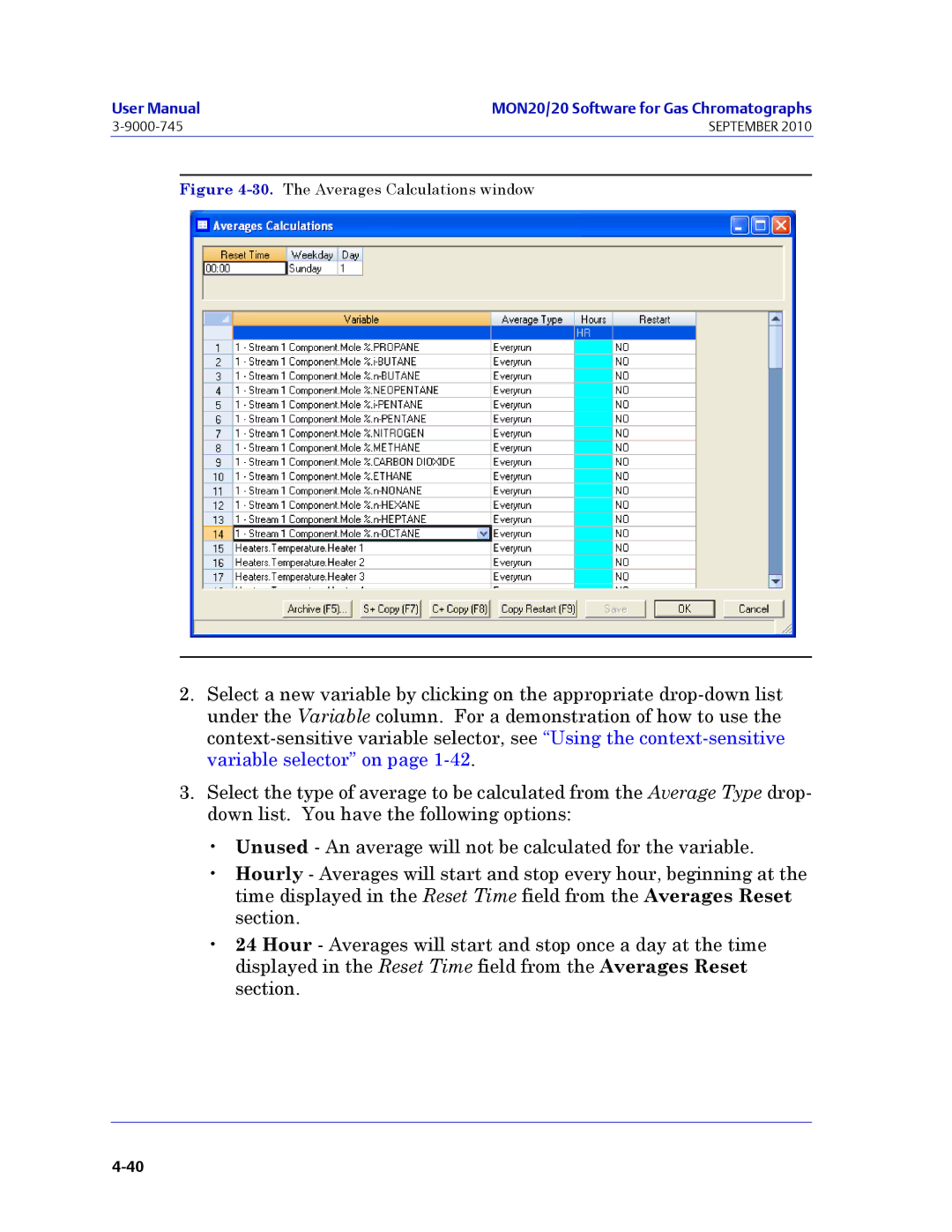 Emerson Process Management 3-9000-745 manual The Averages Calculations window 