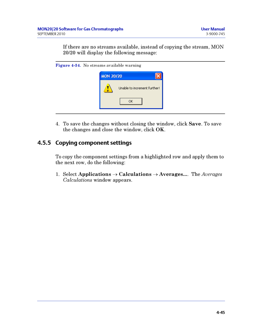 Emerson Process Management 3-9000-745 manual Copying component settings, No streams available warning 