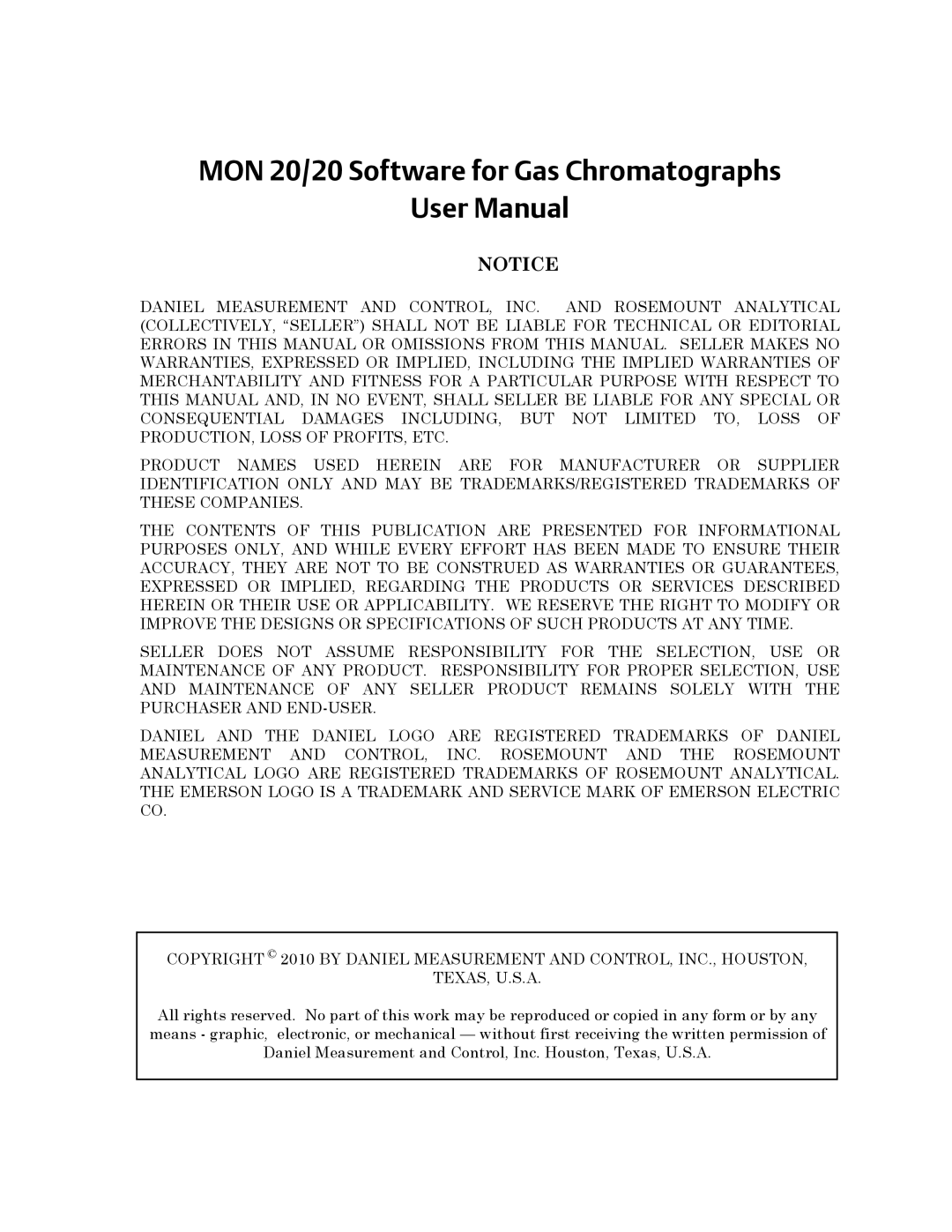 Emerson Process Management 3-9000-745 manual MON 20/20 Software for Gas Chromatographs 