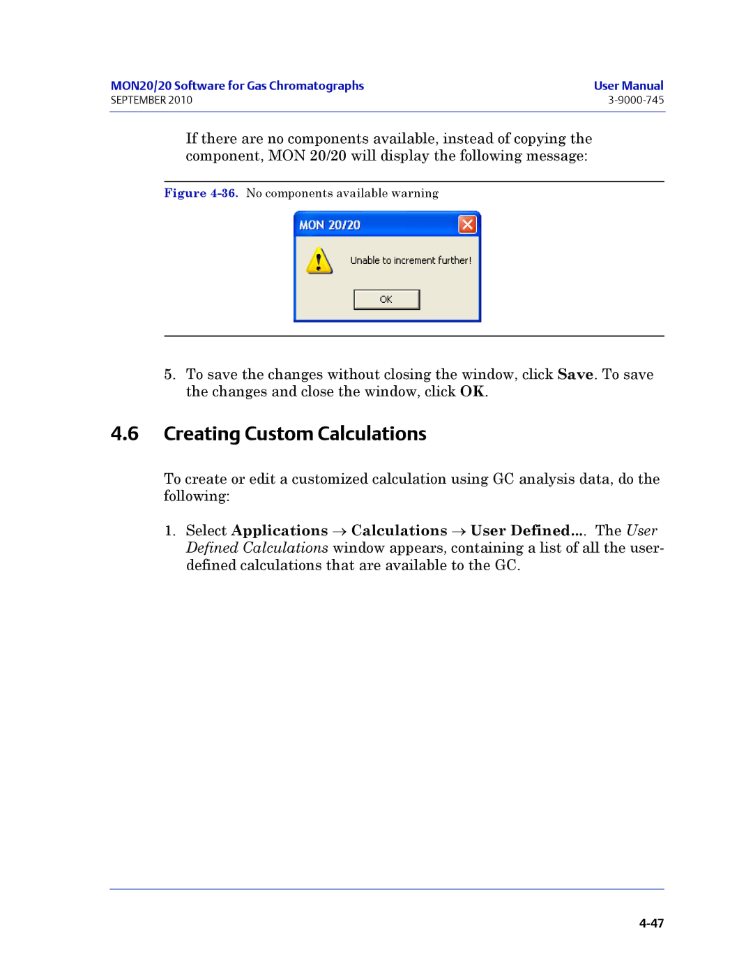 Emerson Process Management 3-9000-745 manual Creating Custom Calculations, No components available warning 