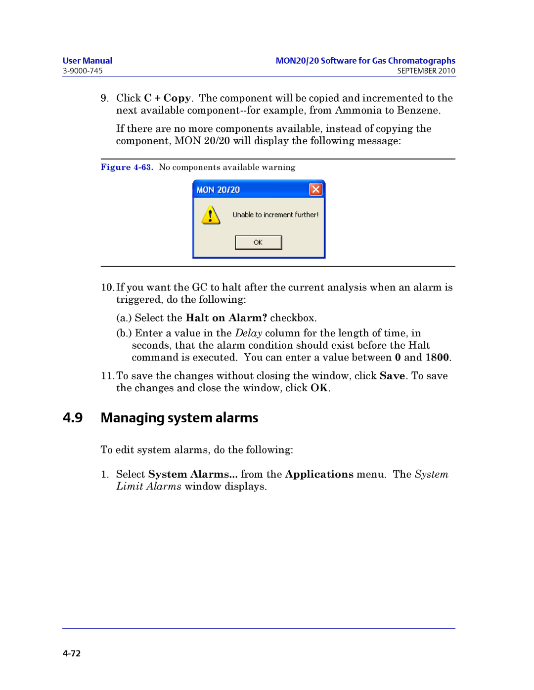 Emerson Process Management 3-9000-745 manual Managing system alarms, No components available warning 