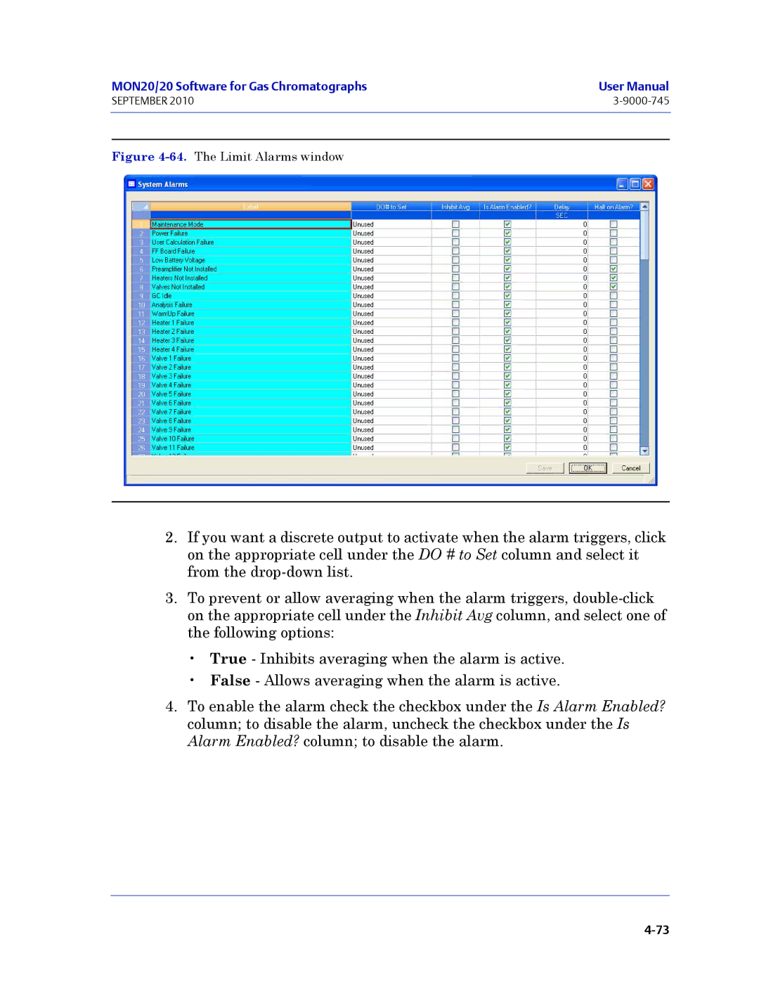 Emerson Process Management 3-9000-745 manual The Limit Alarms window 