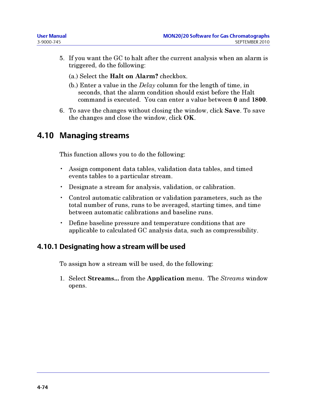 Emerson Process Management 3-9000-745 manual Managing streams, Designating how a stream will be used 