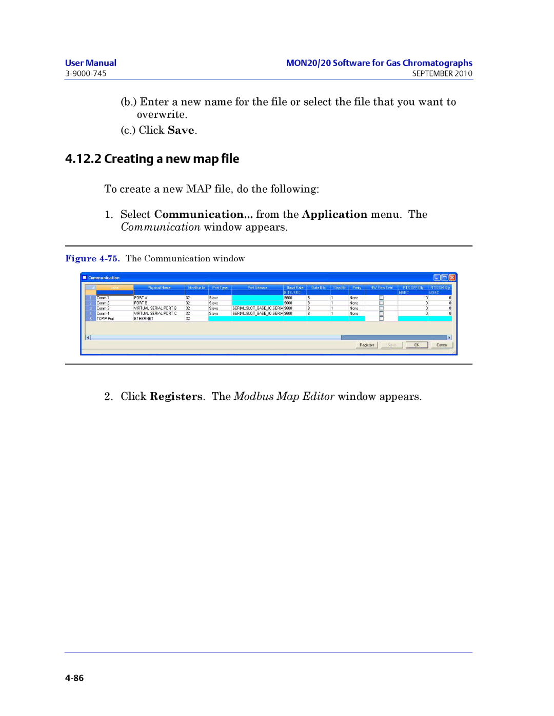 Emerson Process Management 3-9000-745 manual Creating a new map file, The Communication window 