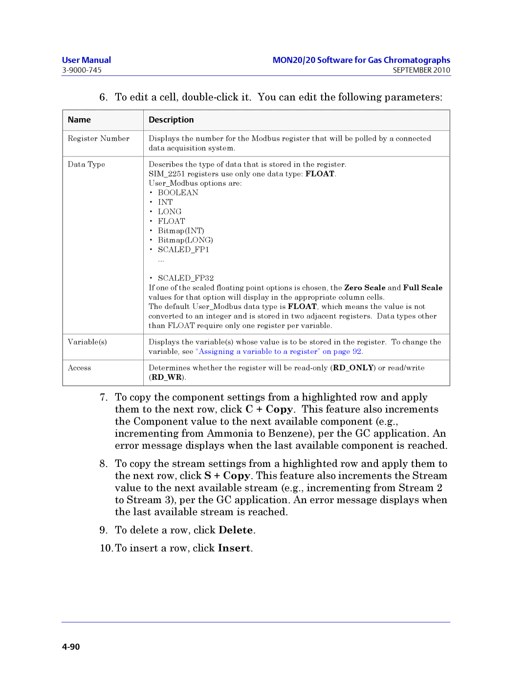 Emerson Process Management 3-9000-745 manual Than Float require only one register per variable 