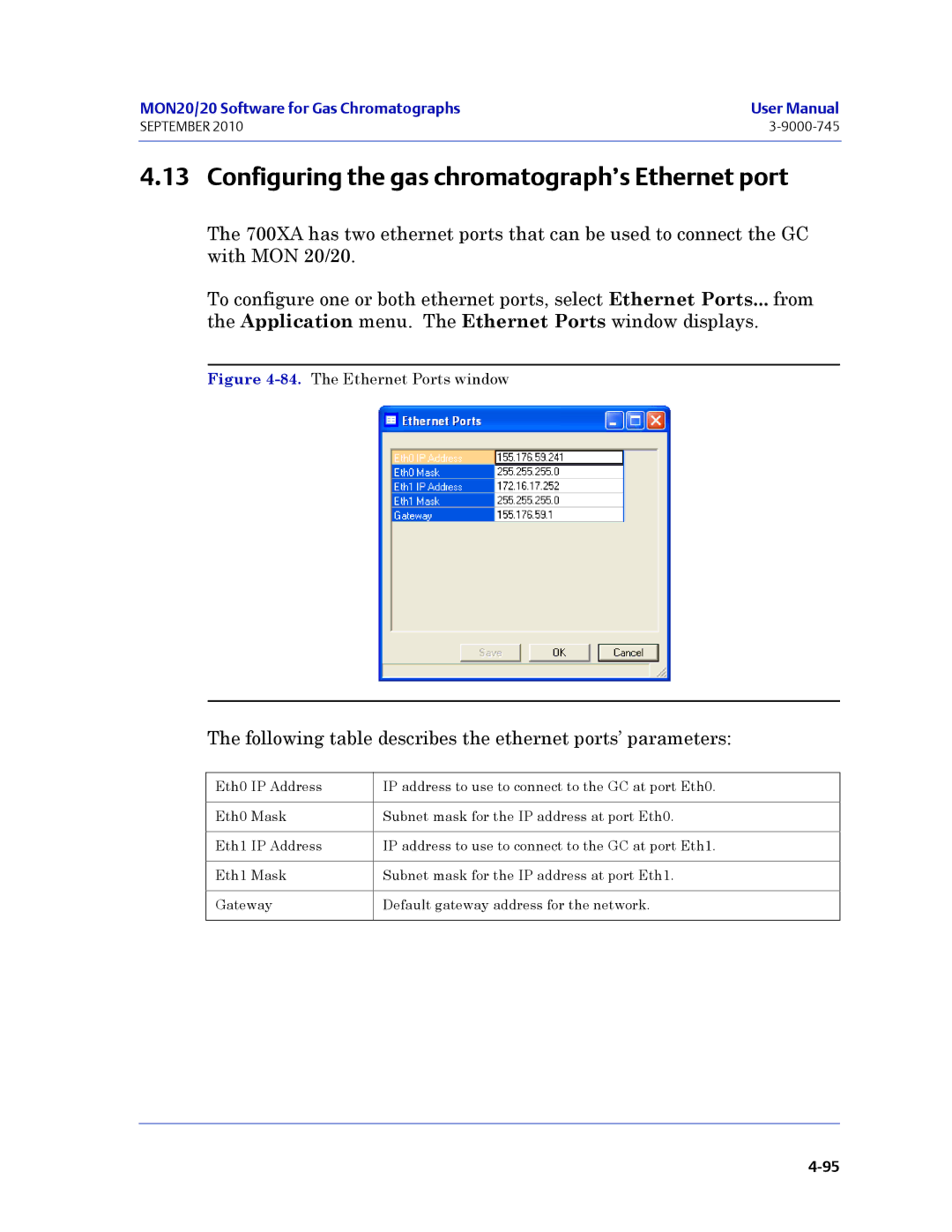 Emerson Process Management 3-9000-745 manual Configuring the gas chromatograph’s Ethernet port 