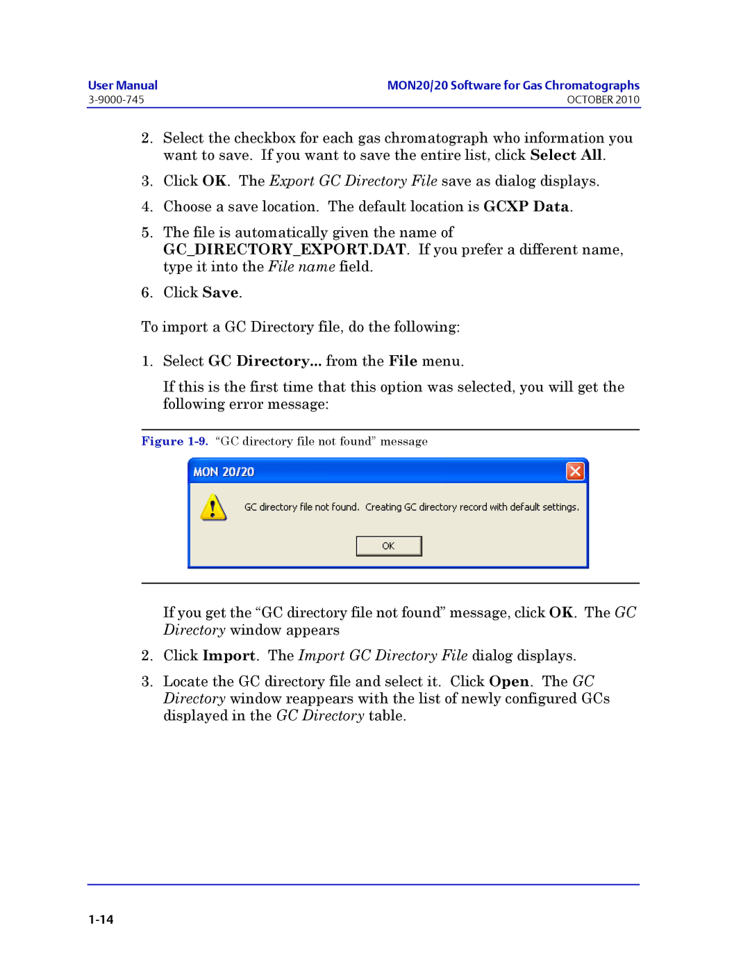 Emerson Process Management 3-9000-745 manual GC directory file not found message 