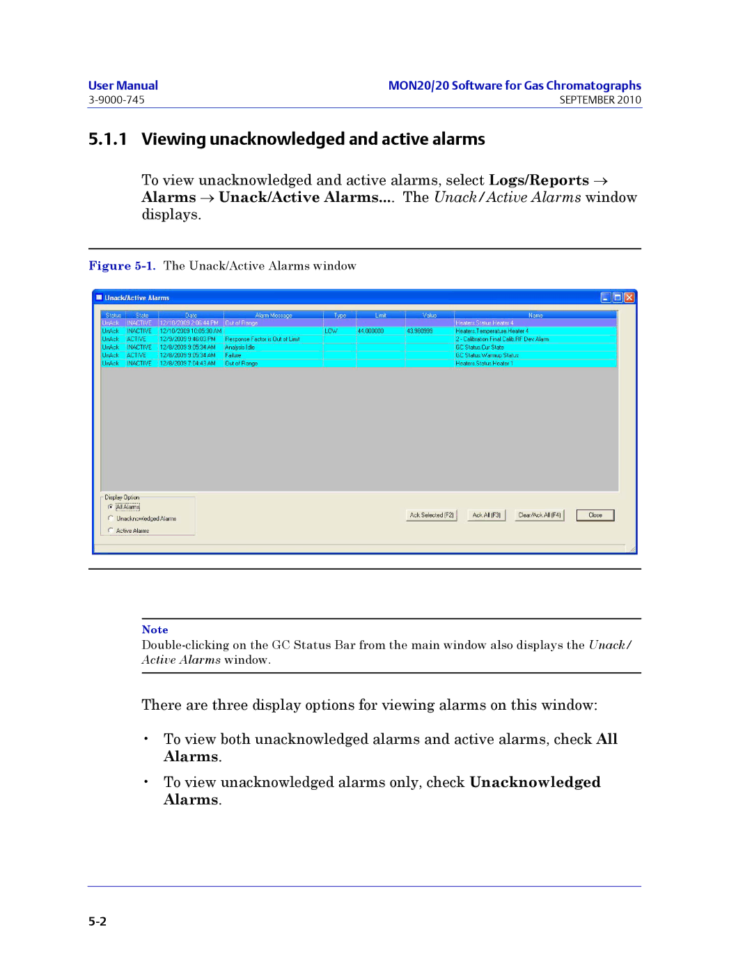 Emerson Process Management 3-9000-745 manual Viewing unacknowledged and active alarms 