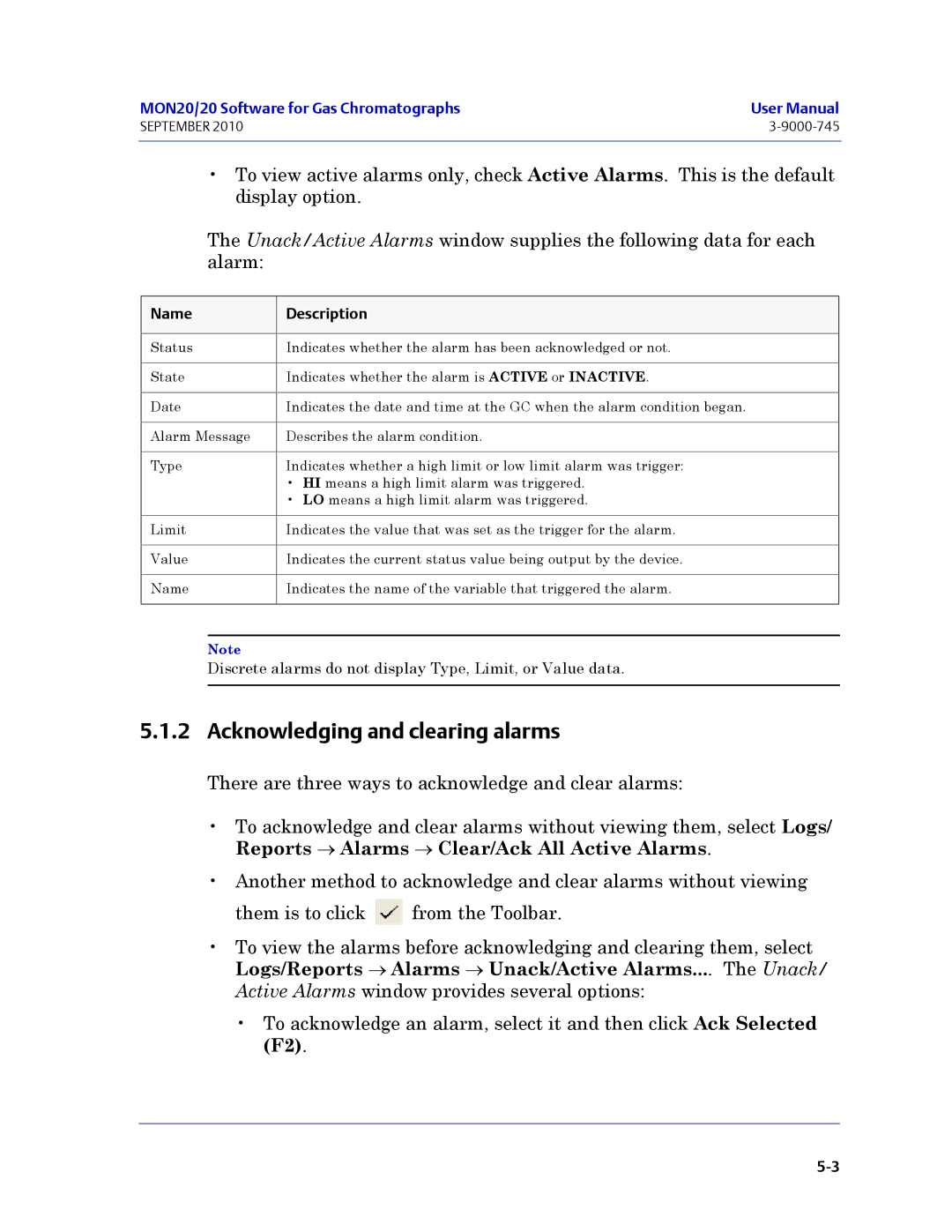 Emerson Process Management 3-9000-745 manual Acknowledging and clearing alarms 