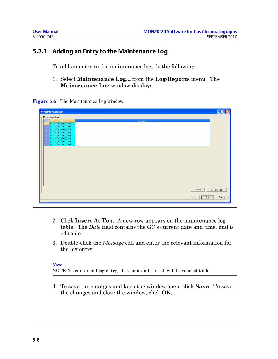 Emerson Process Management 3-9000-745 manual Adding an Entry to the Maintenance Log 