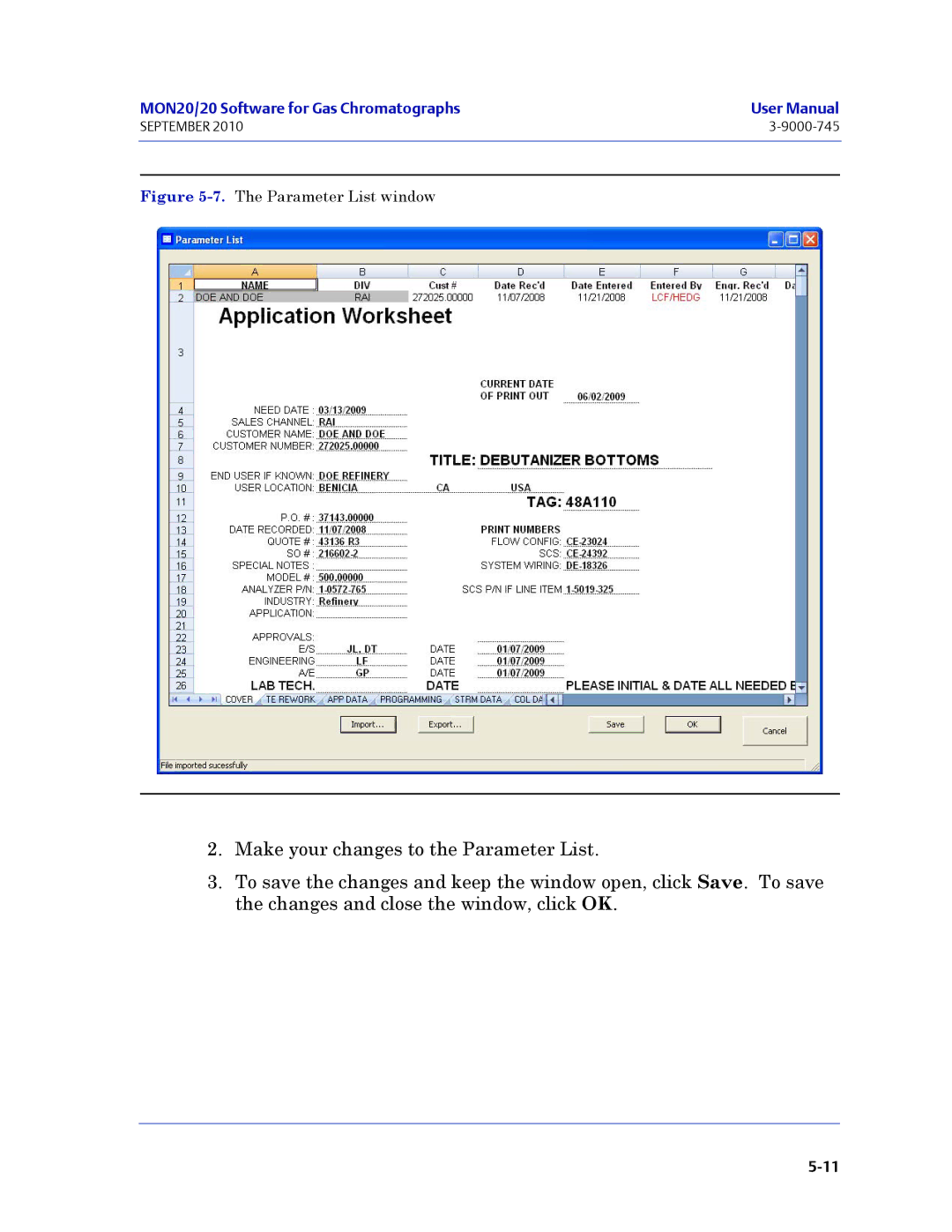 Emerson Process Management 3-9000-745 manual Parameter List window 