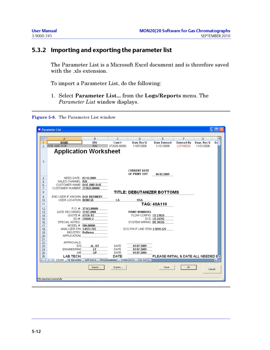 Emerson Process Management 3-9000-745 manual Importing and exporting the parameter list, Parameter List window 