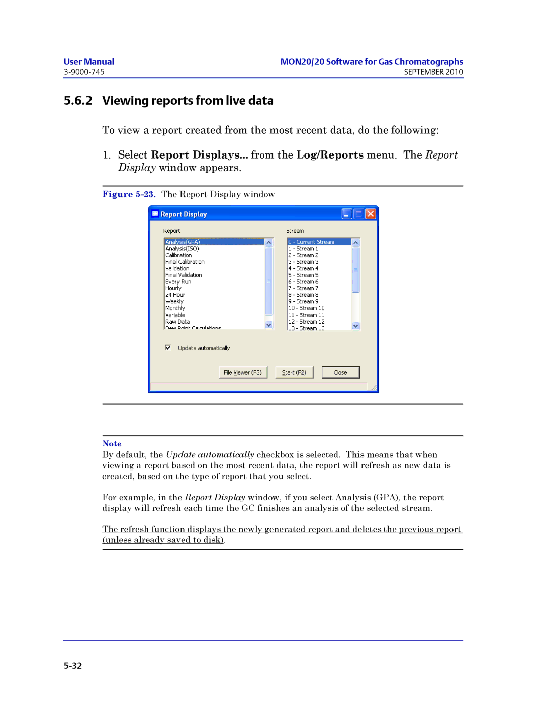 Emerson Process Management 3-9000-745 manual Viewing reports from live data 