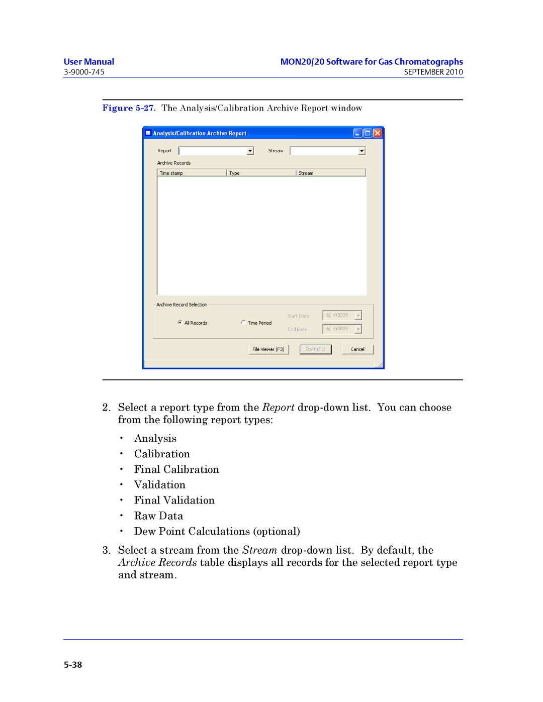 Emerson Process Management 3-9000-745 manual The Analysis/Calibration Archive Report window 