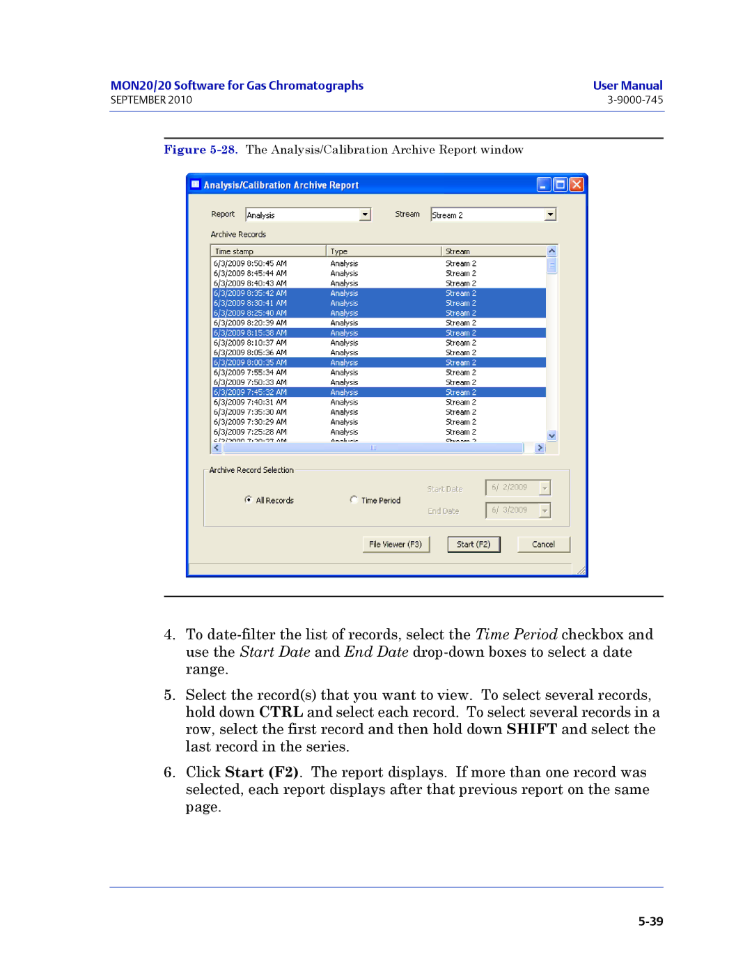 Emerson Process Management 3-9000-745 manual The Analysis/Calibration Archive Report window 