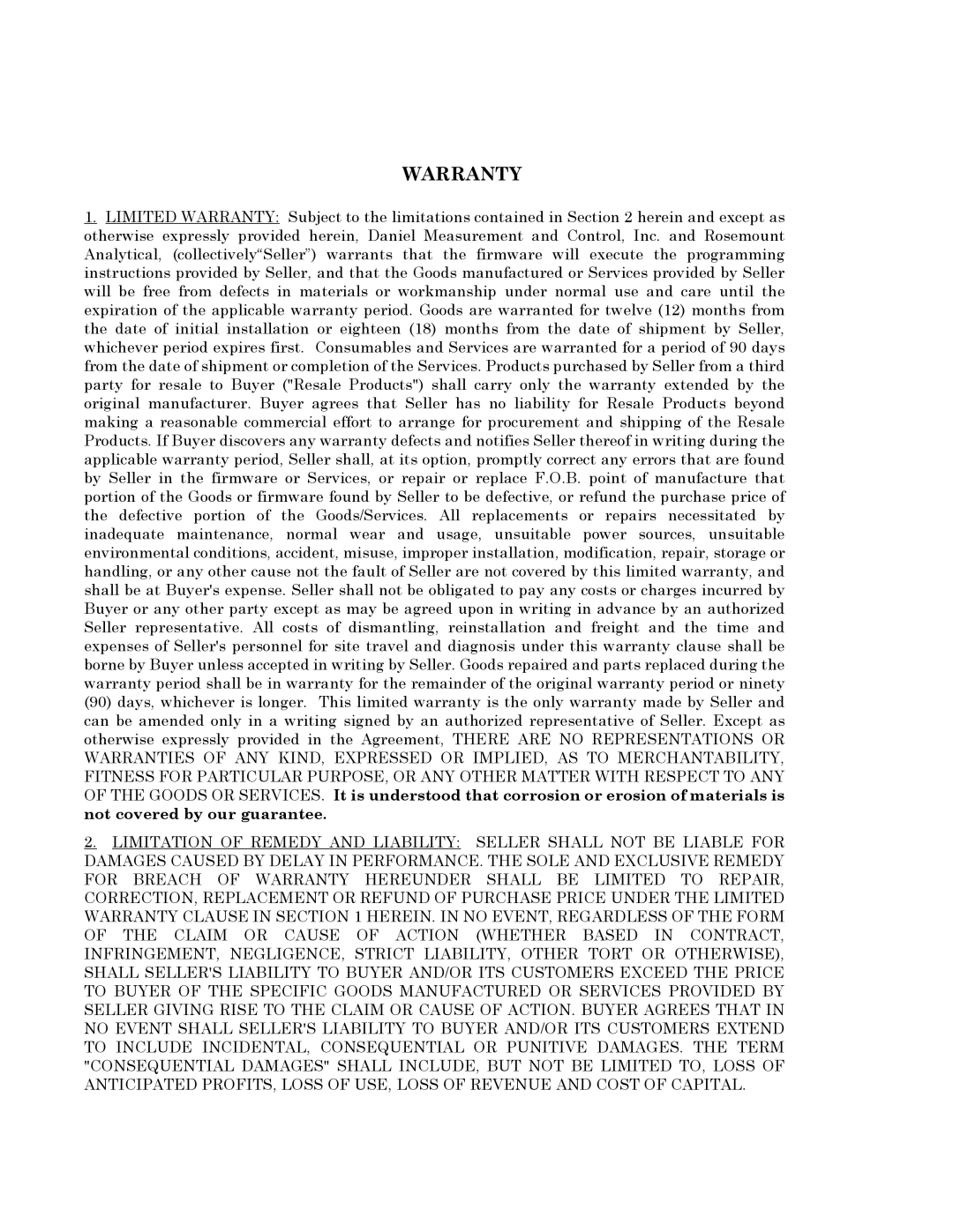 Emerson Process Management 3-9000-745 manual Warranty 