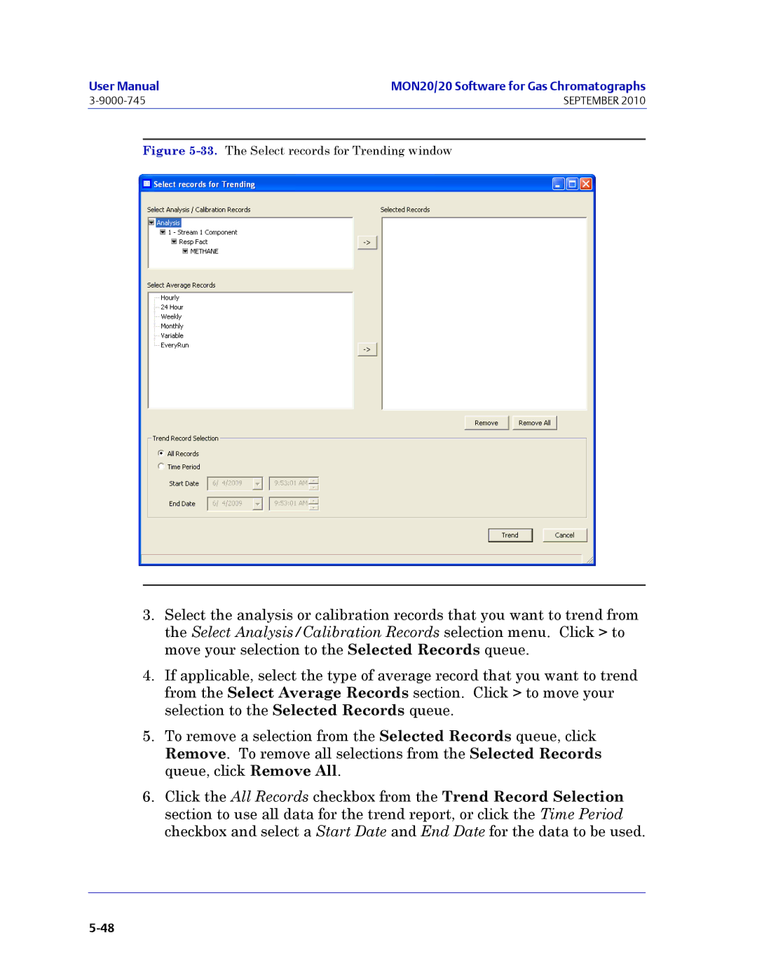 Emerson Process Management 3-9000-745 manual The Select records for Trending window 