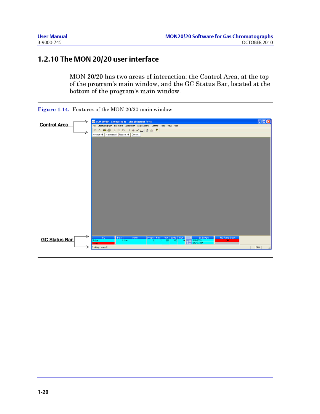 Emerson Process Management 3-9000-745 manual MON 20/20 user interface, Features of the MON 20/20 main window 