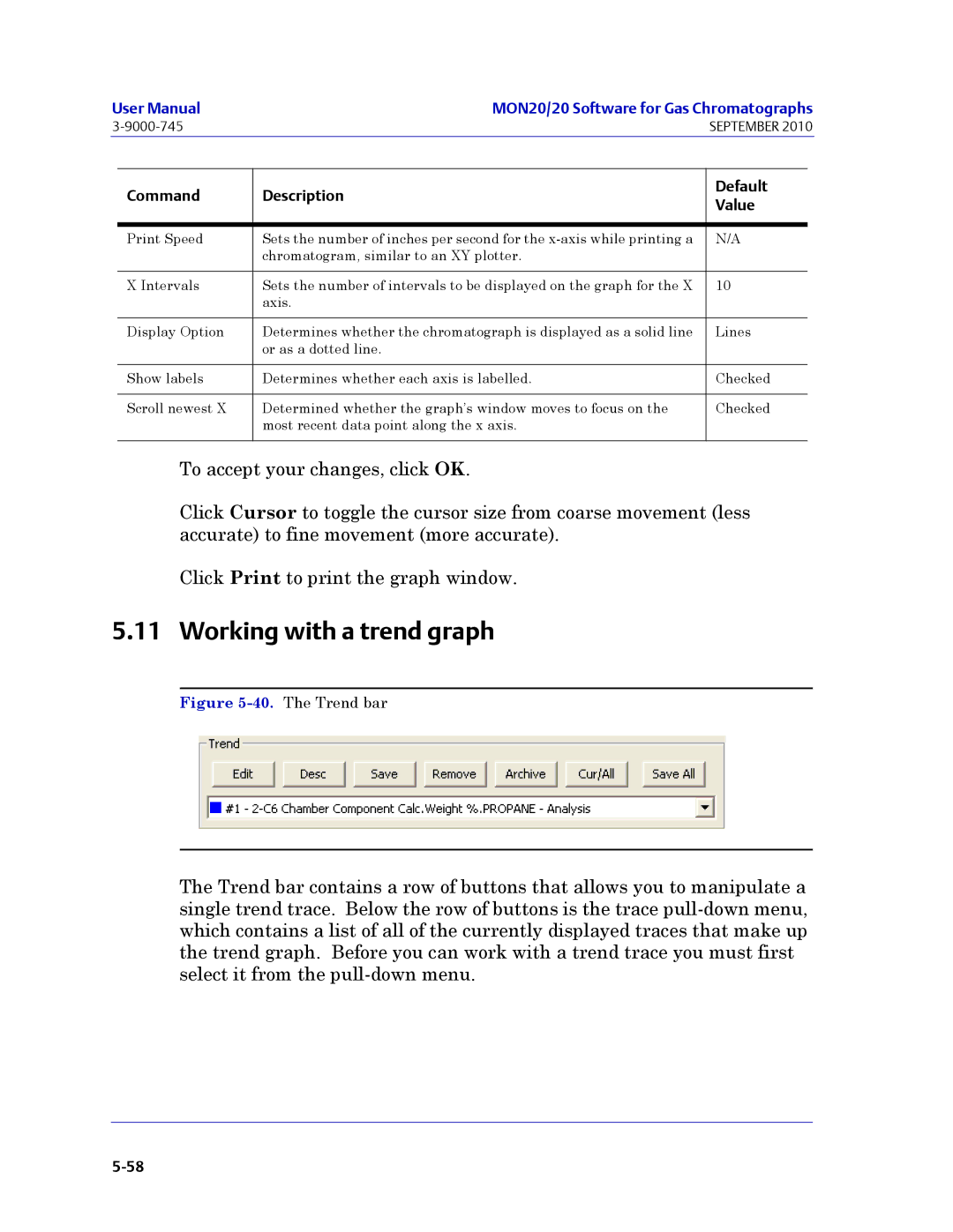 Emerson Process Management 3-9000-745 manual Working with a trend graph, The Trend bar 