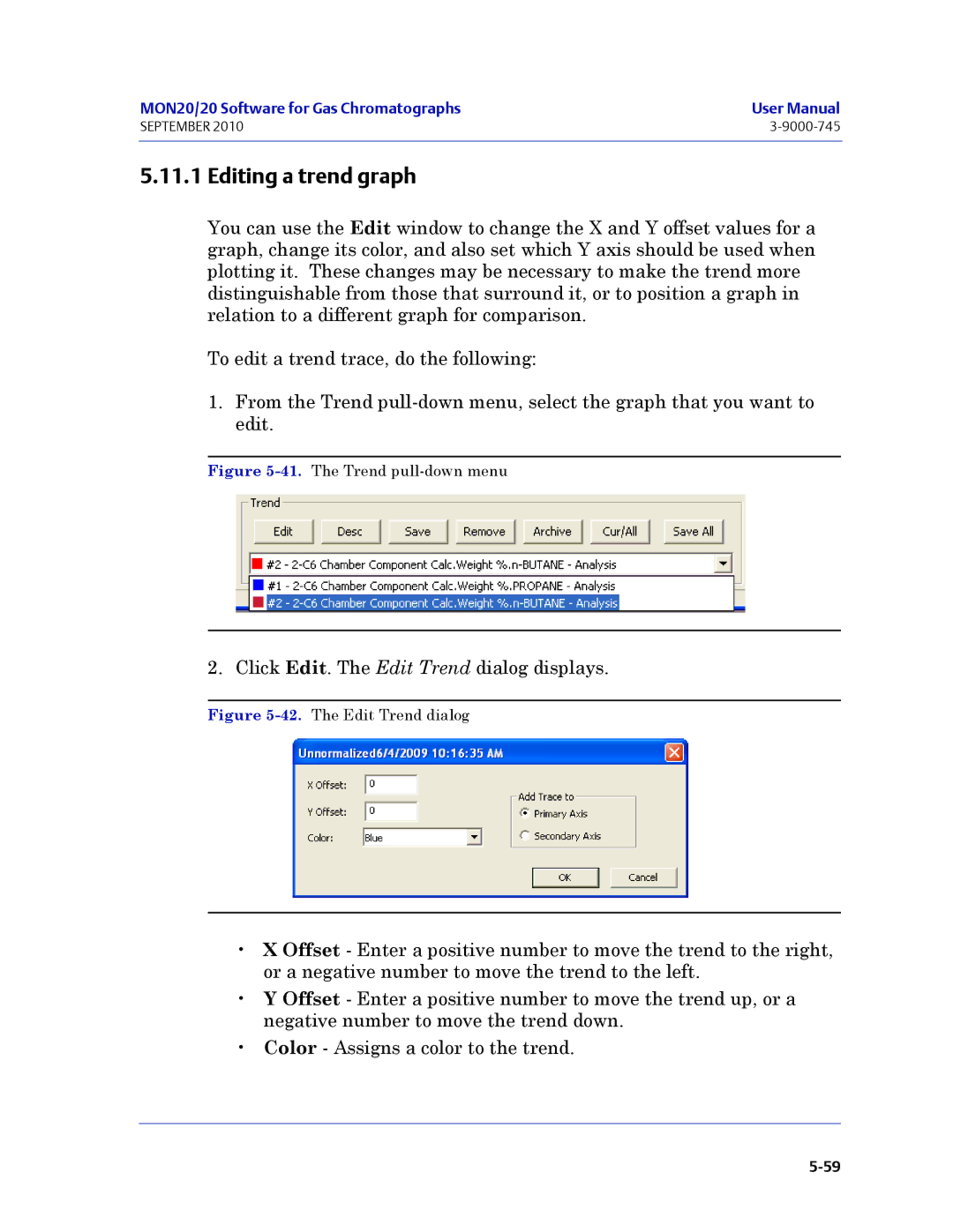 Emerson Process Management 3-9000-745 manual Editing a trend graph, The Trend pull-down menu 