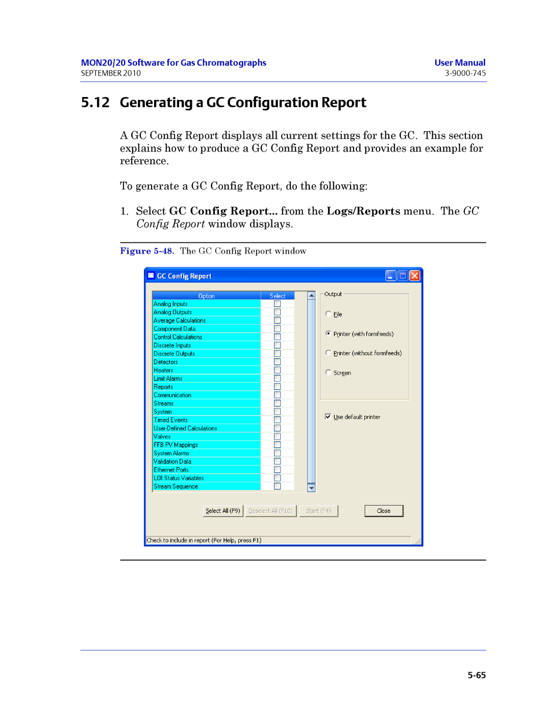 Emerson Process Management 3-9000-745 manual Generating a GC Configuration Report, The GC Config Report window 