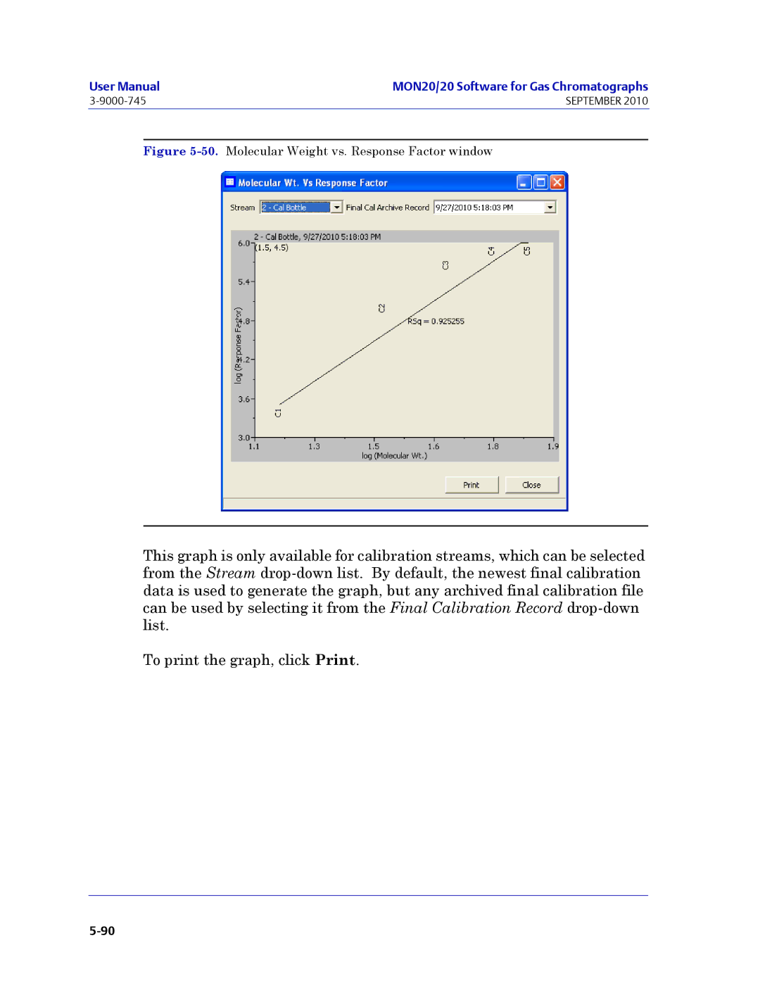 Emerson Process Management 3-9000-745 manual Molecular Weight vs. Response Factor window 