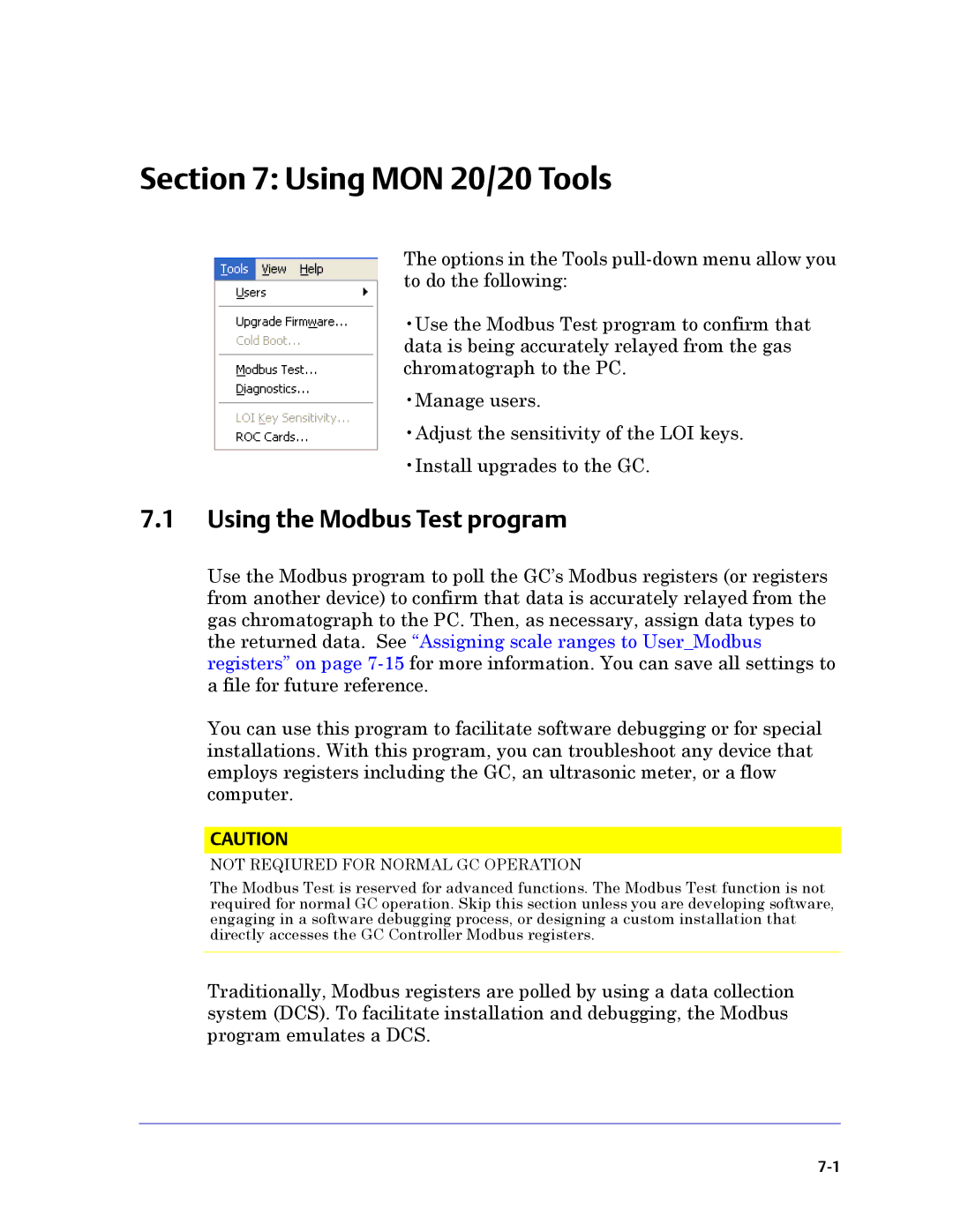 Emerson Process Management 3-9000-745 manual Using MON 20/20 Tools, Using the Modbus Test program 