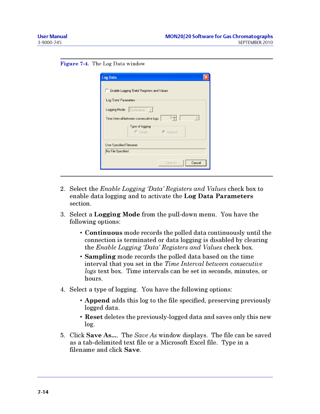 Emerson Process Management 3-9000-745 manual Log Data window 