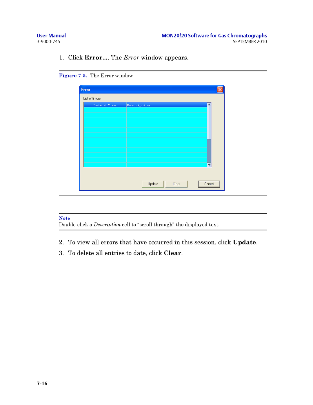 Emerson Process Management 3-9000-745 manual Click Error.... The Error window appears 