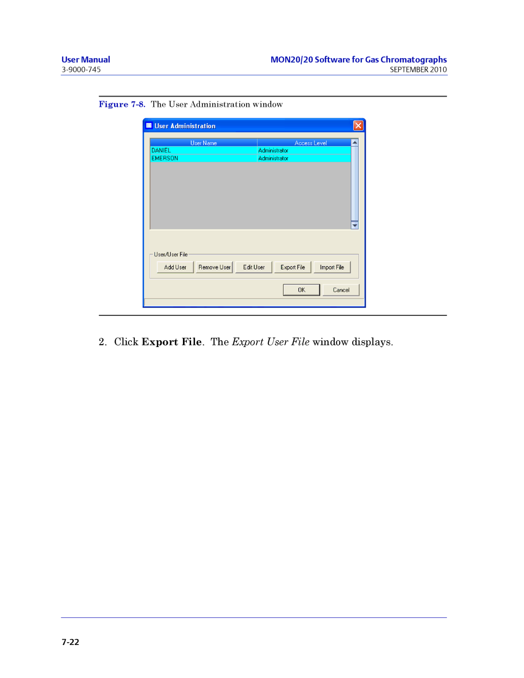 Emerson Process Management 3-9000-745 manual Click Export File. The Export User File window displays 