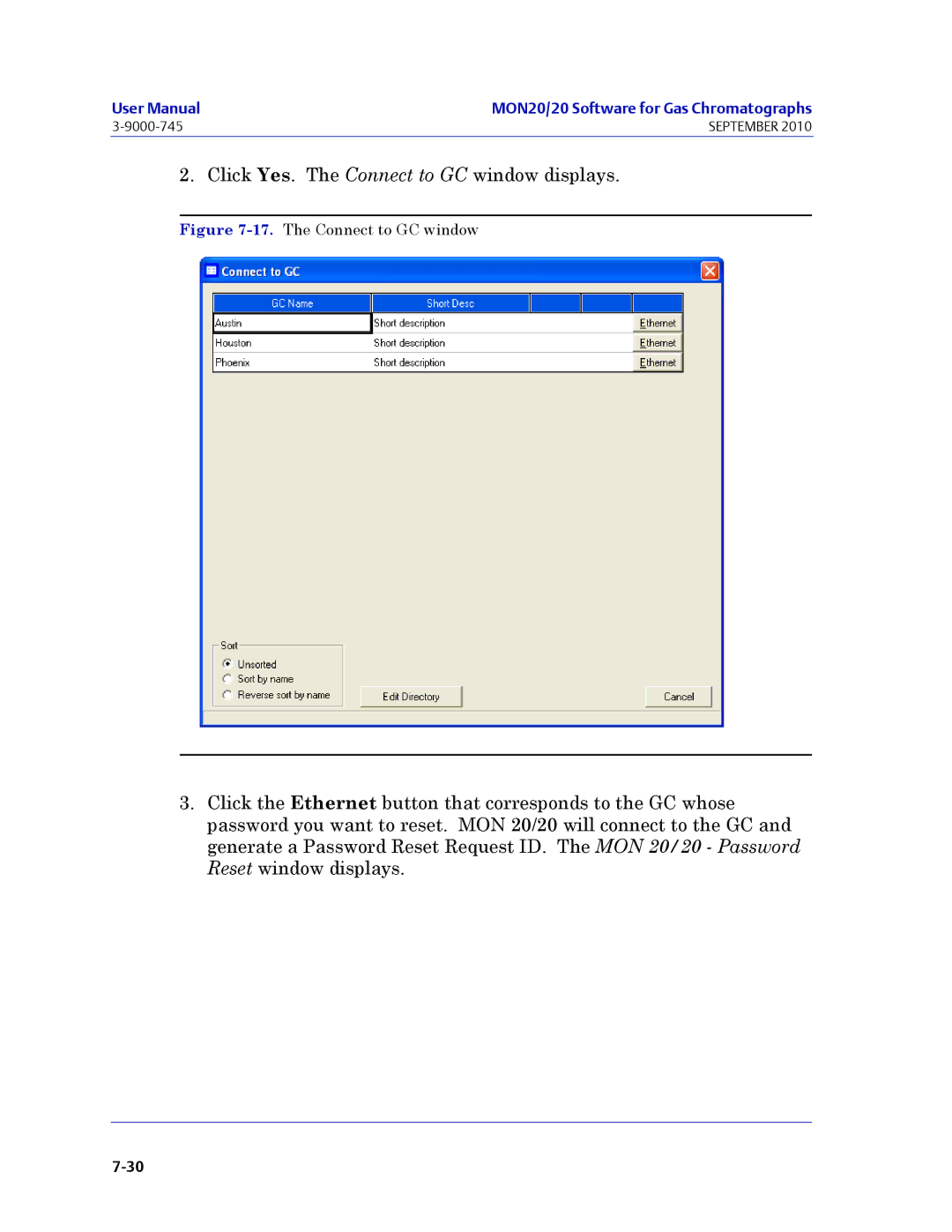 Emerson Process Management 3-9000-745 manual Click Yes. The Connect to GC window displays 