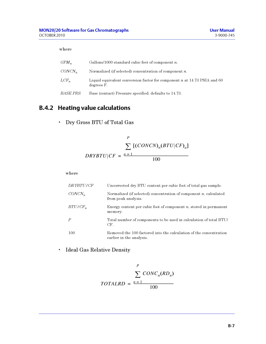 Emerson Process Management 3-9000-745 manual Heating value calculations, Drybtu 