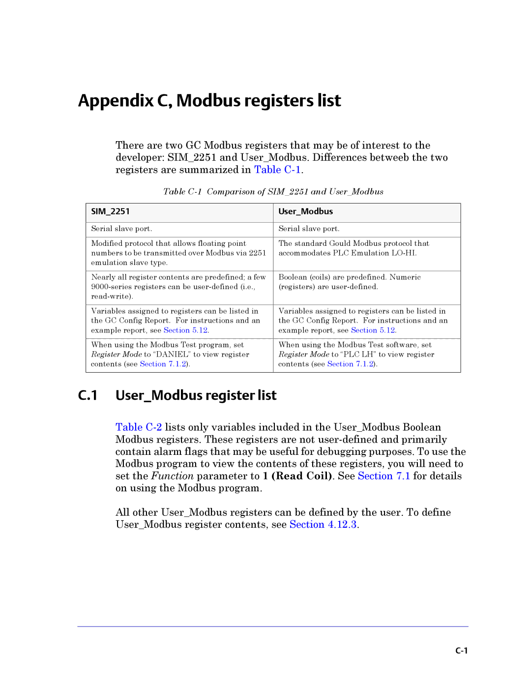 Emerson Process Management 3-9000-745 manual Appendix C, Modbus registers list, UserModbus register list 