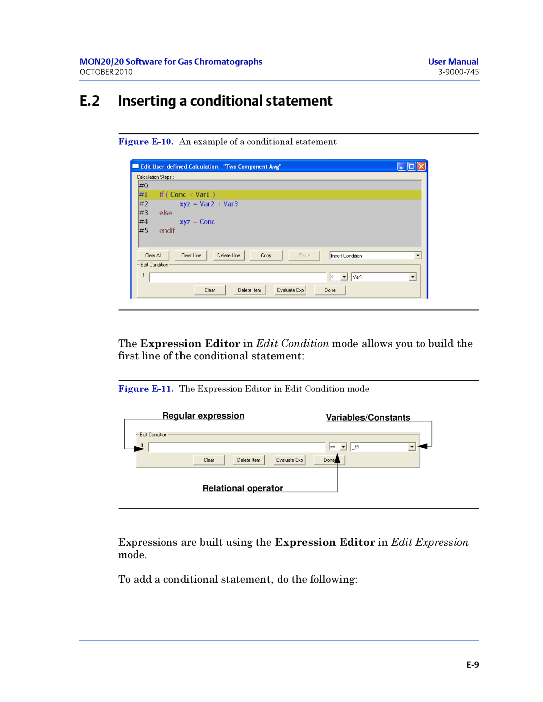 Emerson Process Management 3-9000-745 Inserting a conditional statement, Figure E-10.An example of a conditional statement 