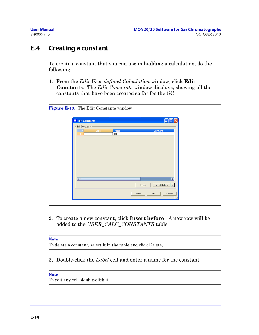 Emerson Process Management 3-9000-745 manual Creating a constant, Figure E-19.The Edit Constants window 