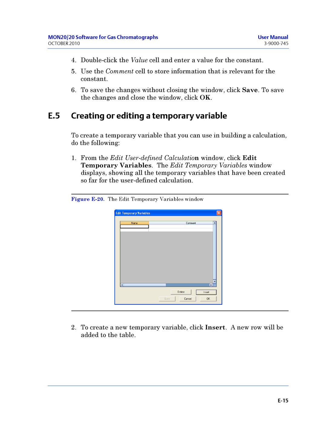 Emerson Process Management 3-9000-745 manual Creating or editing a temporary variable 