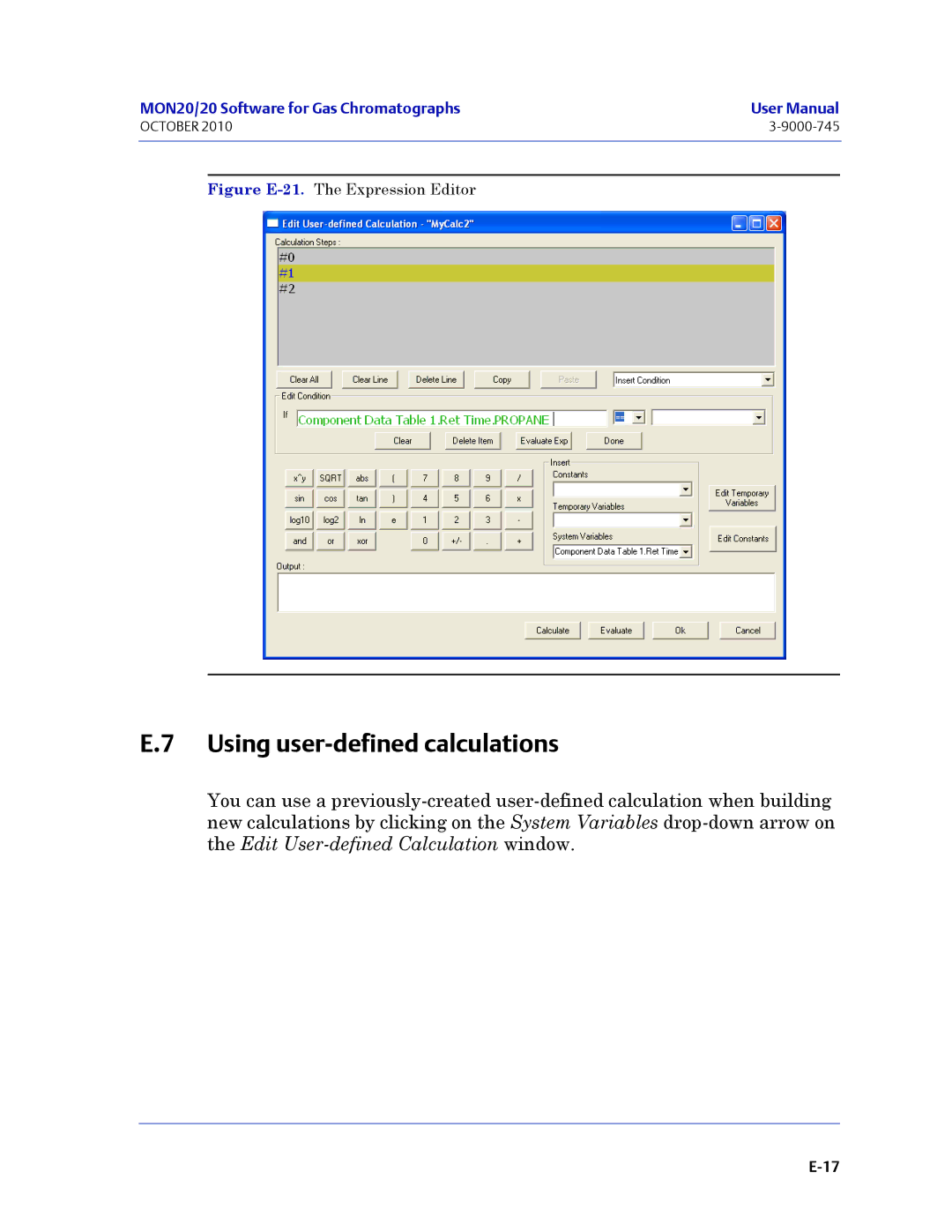 Emerson Process Management 3-9000-745 manual Using user-defined calculations, Figure E-21.The Expression Editor 