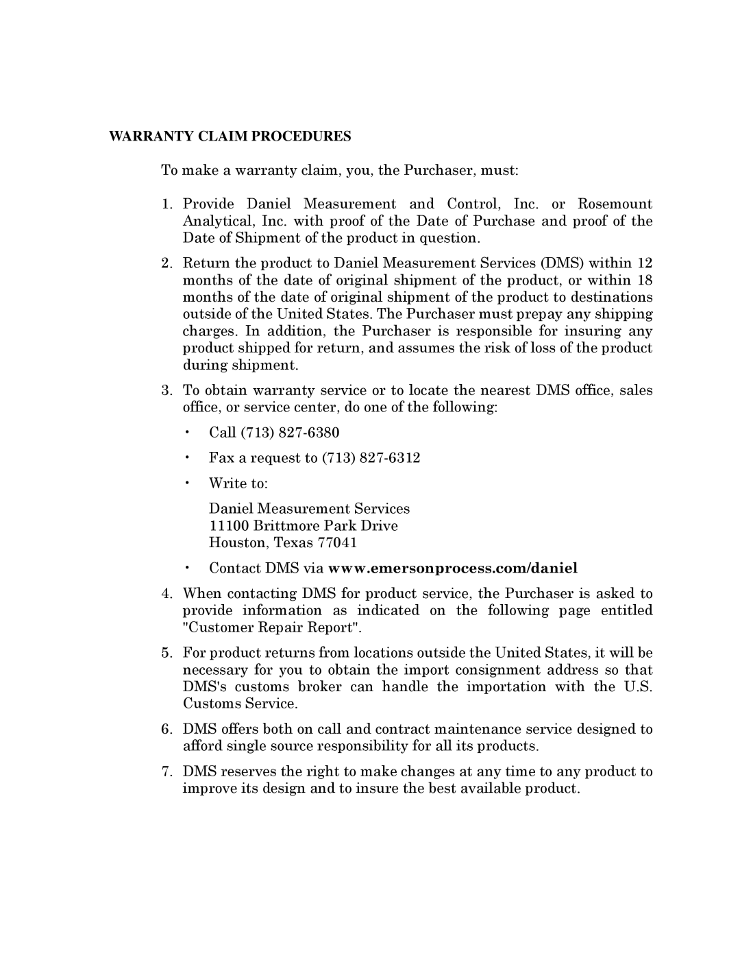 Emerson Process Management 3-9000-745 manual Warranty Claim Procedures 