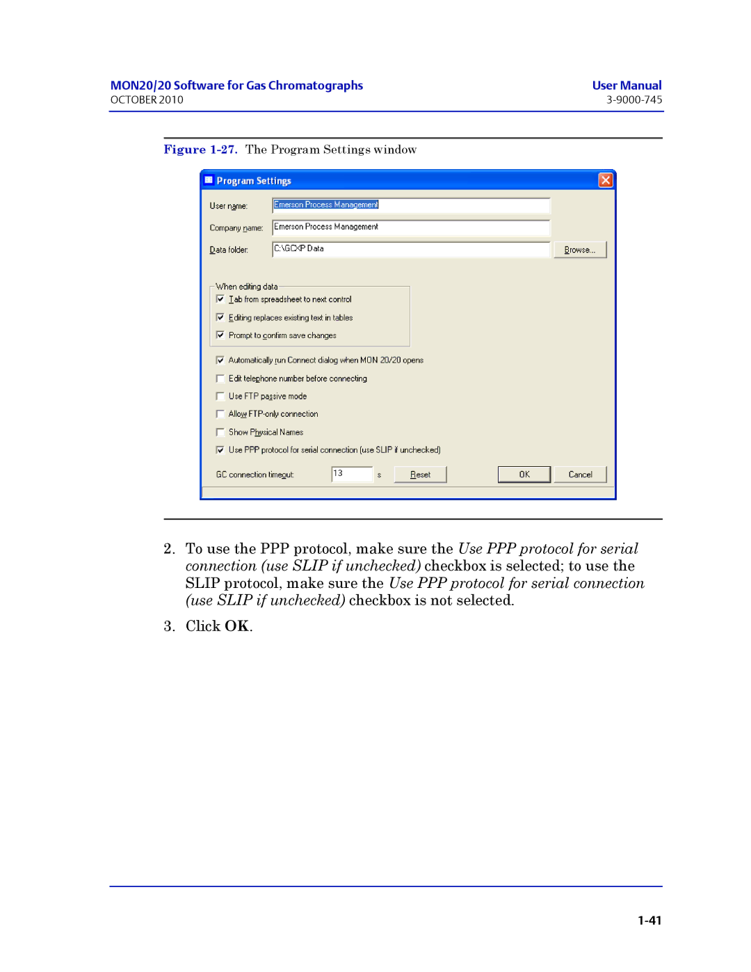 Emerson Process Management 3-9000-745 manual The Program Settings window 