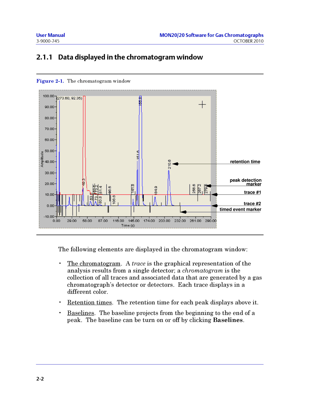 Emerson Process Management 3-9000-745 manual Data displayed in the chromatogram window, Chromatogram window 