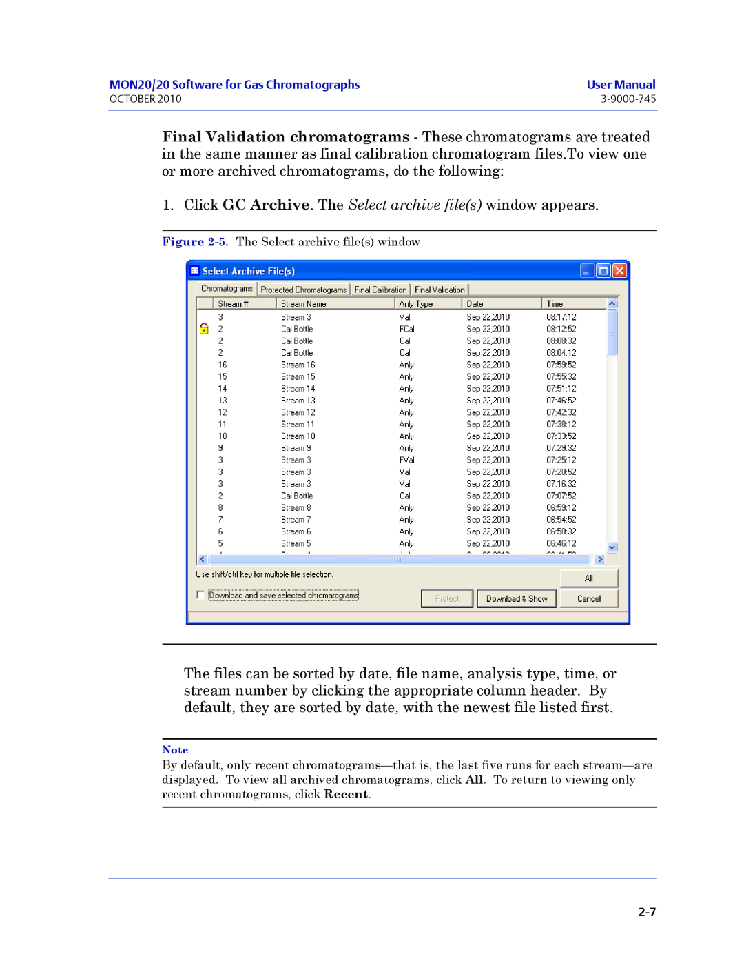 Emerson Process Management 3-9000-745 manual Click GC Archive. The Select archive files window appears 