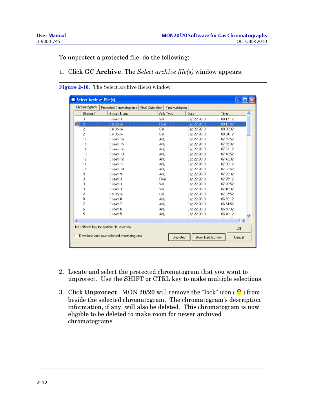 Emerson Process Management 3-9000-745 manual The Select archive files window 