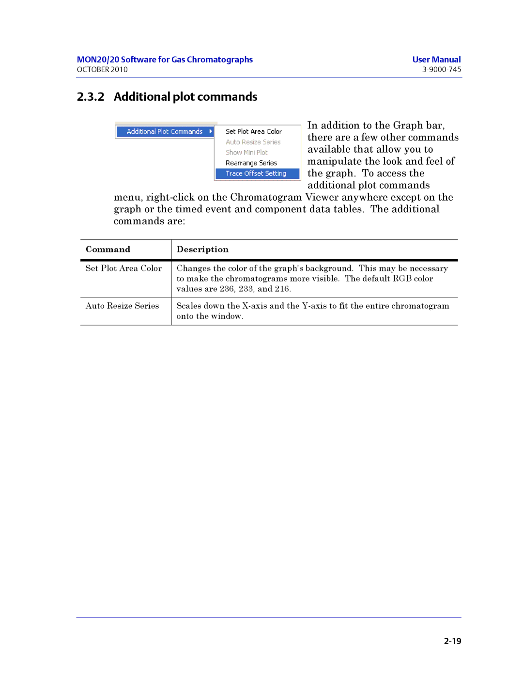 Emerson Process Management 3-9000-745 manual Additional plot commands, Command Description 