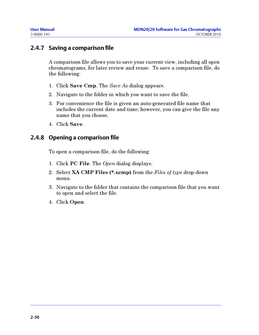 Emerson Process Management 3-9000-745 manual Saving a comparison file, Opening a comparison file 