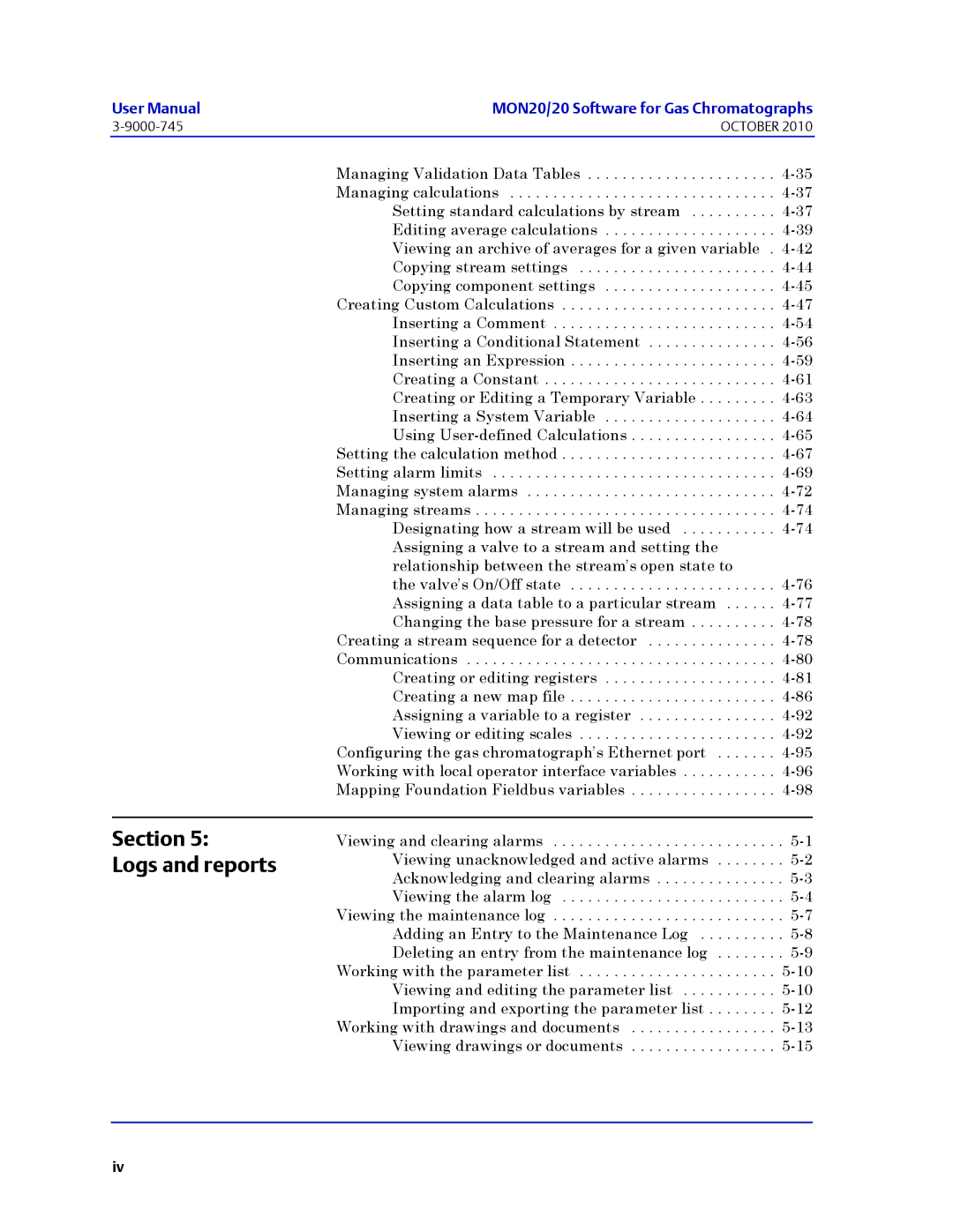 Emerson Process Management 3-9000-745 manual Section Logs and reports 